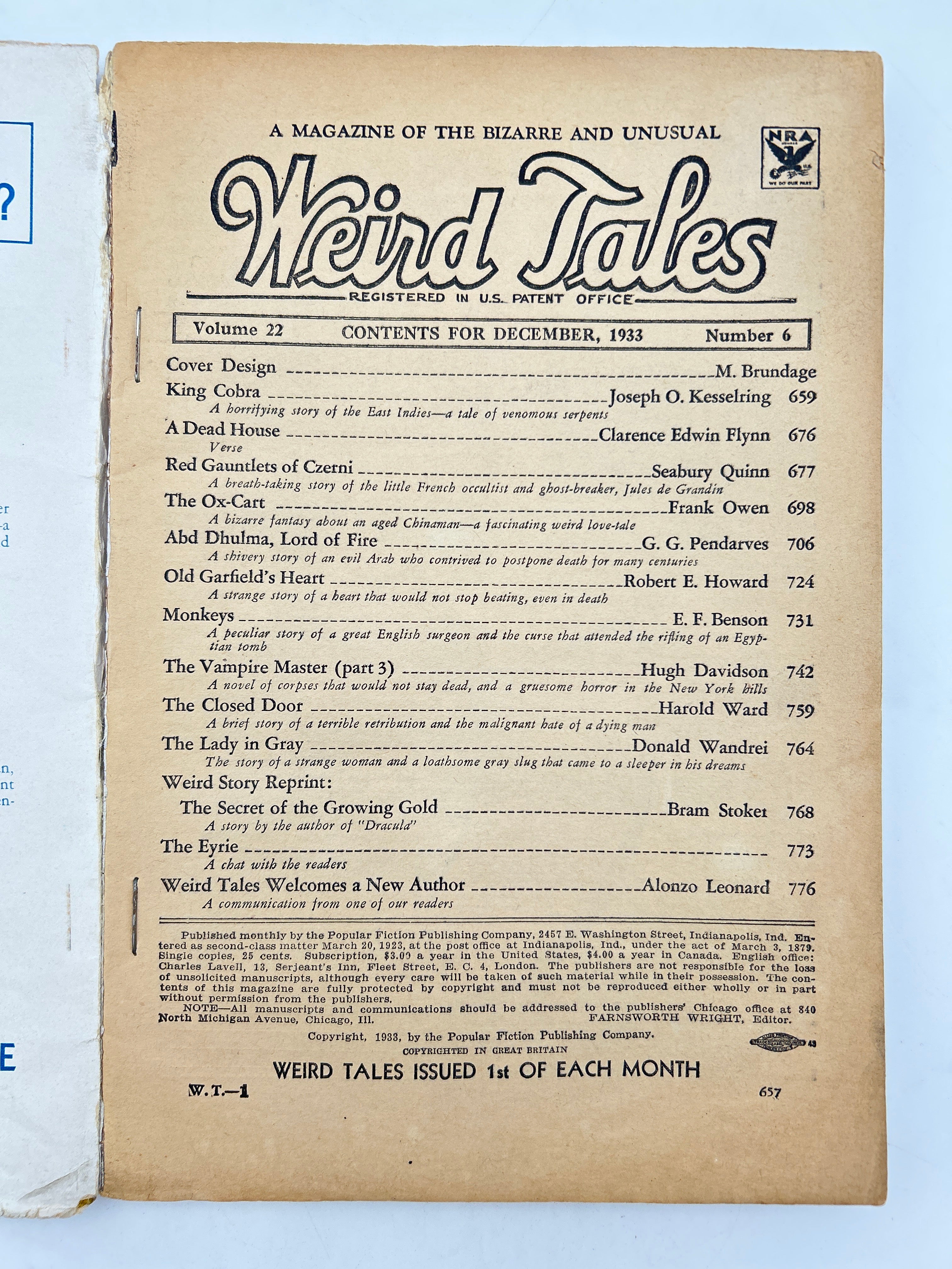 Weird Tales December 1933 Issue - Image 2